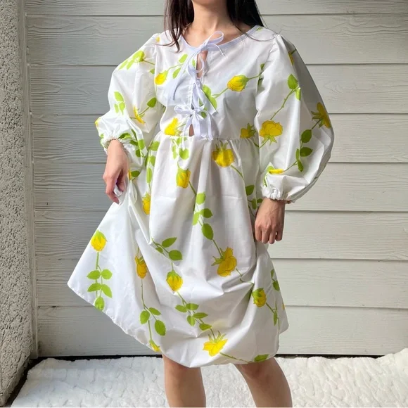 Christian Dior | Handmade Vintage Christian Dior Yellow Roses Dress SKU 07066 - Picture 6 of 15